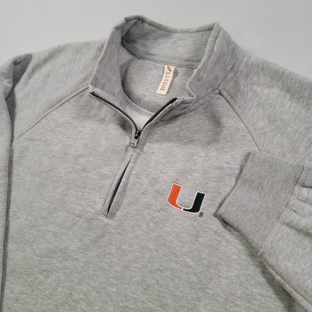League University of Miami Hurricanes 1/4 Zip Sweatshirt Mens Large Gray Fleece‎